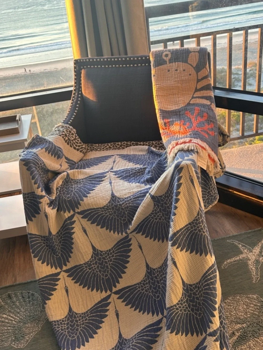 Viral 2026 Birds Jacquard Weave Reversible New With Tags 55 x 75 Soundside Blue